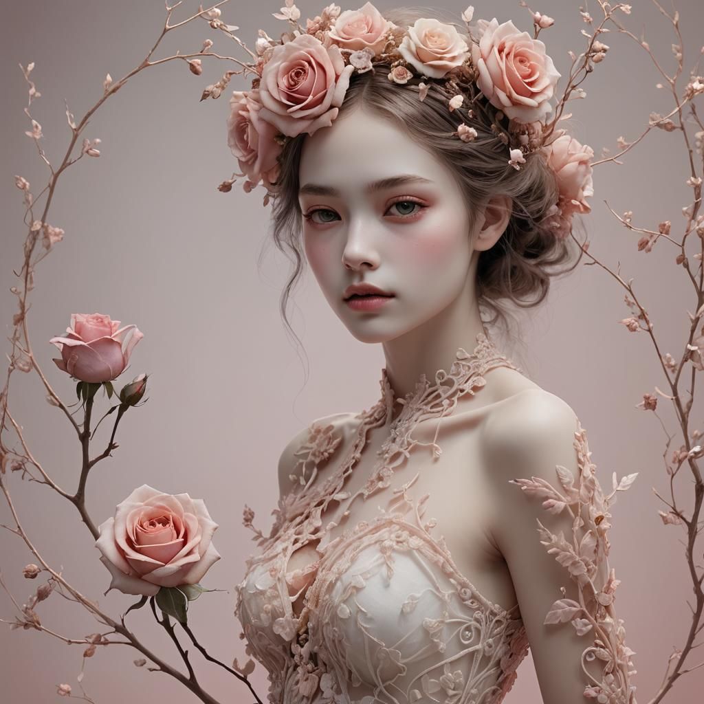 Ethereal Feminine Fantasy Portrait in Rose Ombre