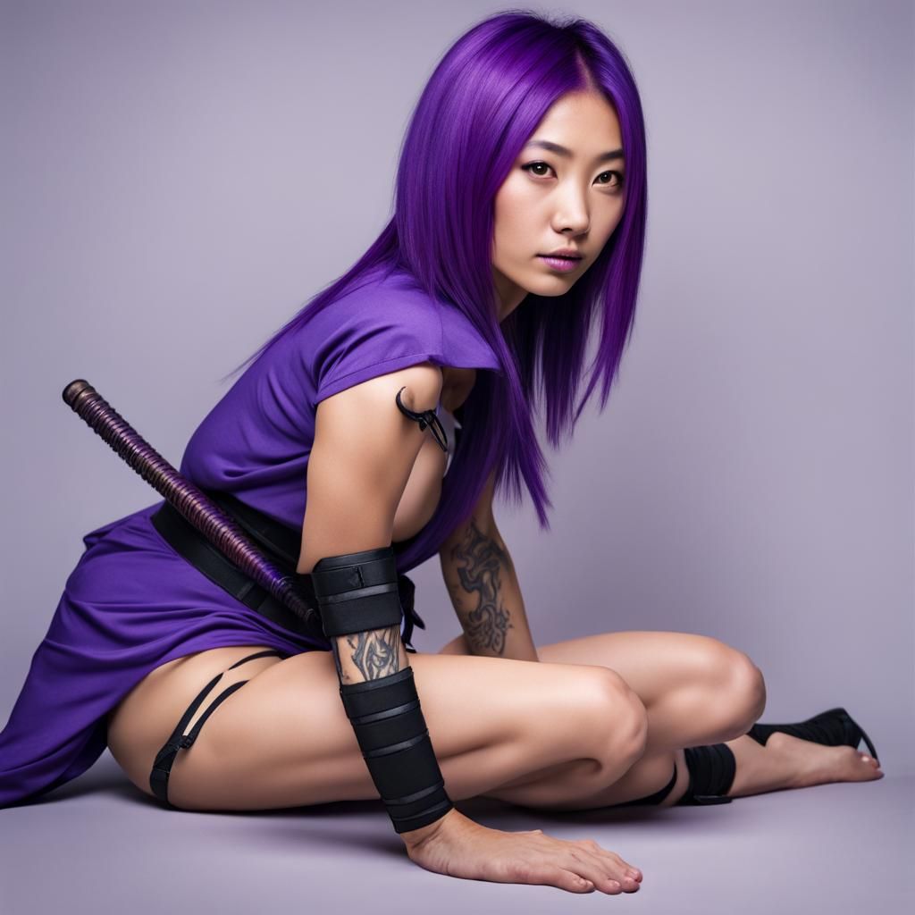 Purple-Haired Ninja Girl with Katana