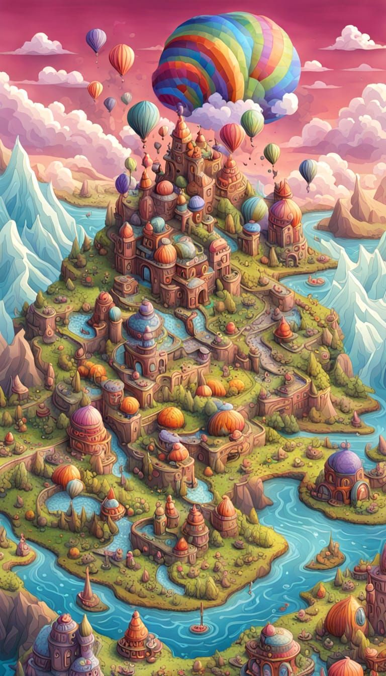 Fantastical Evening Scene in Whimsical Style