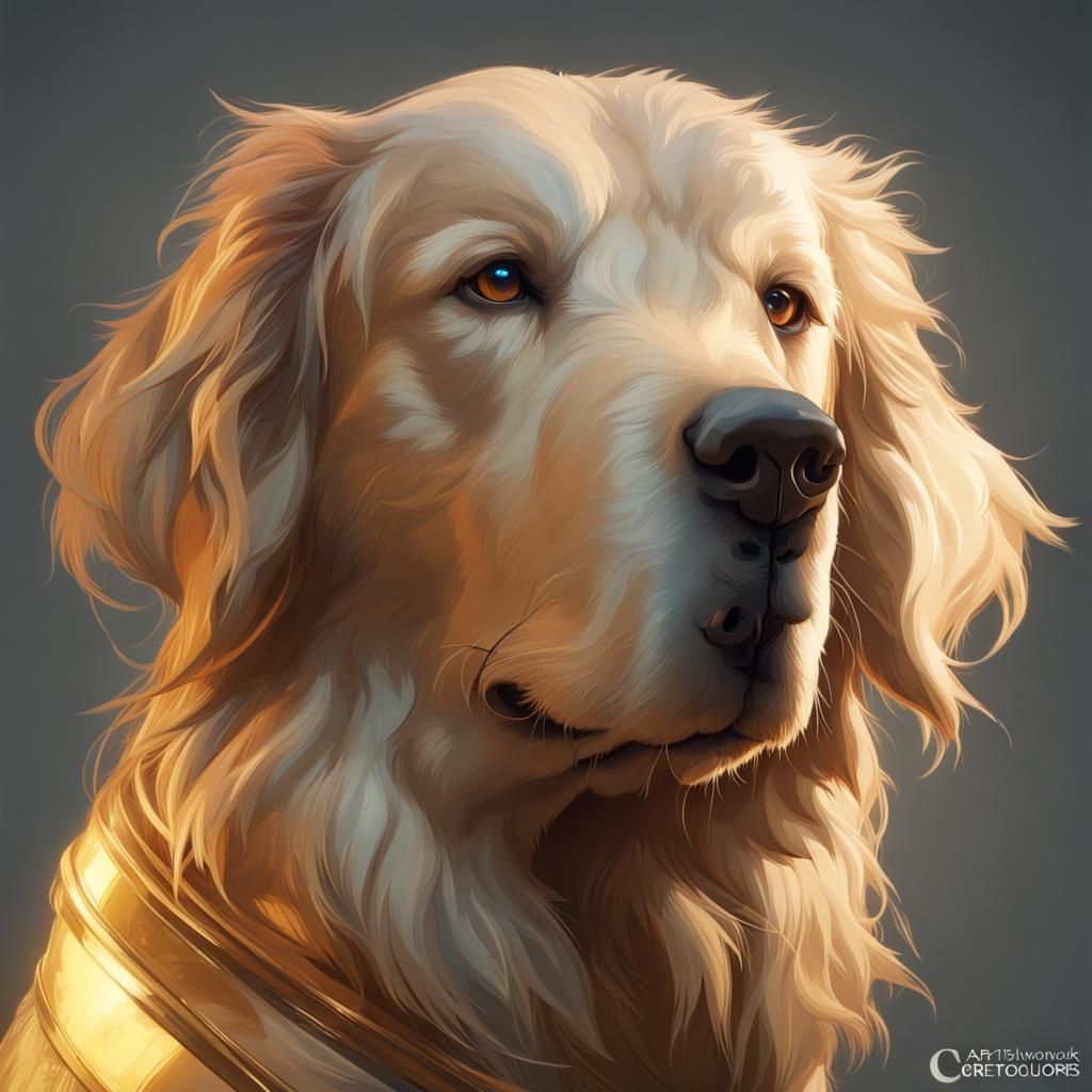Hyperrealistic Golden Retriever Portrait, Detailed Concept A...