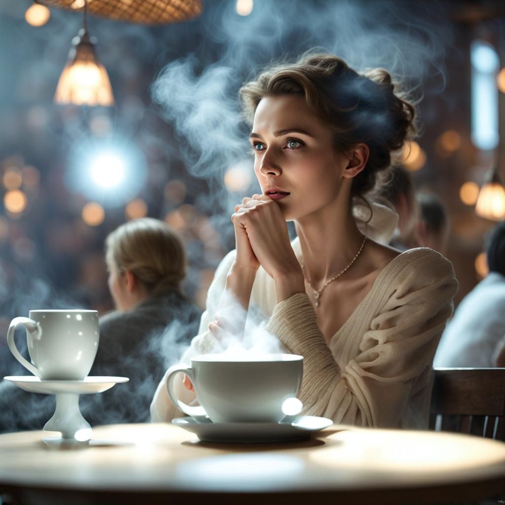 Beautiful Woman Enjoying Tea: Photorealistic Portrait