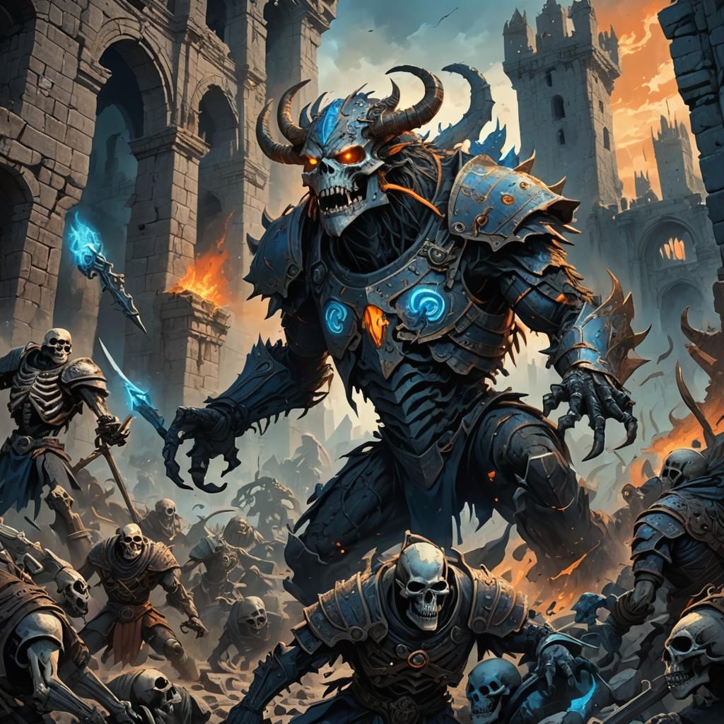 Epic One-Eyed Beast Battles Skeletons in Ruins