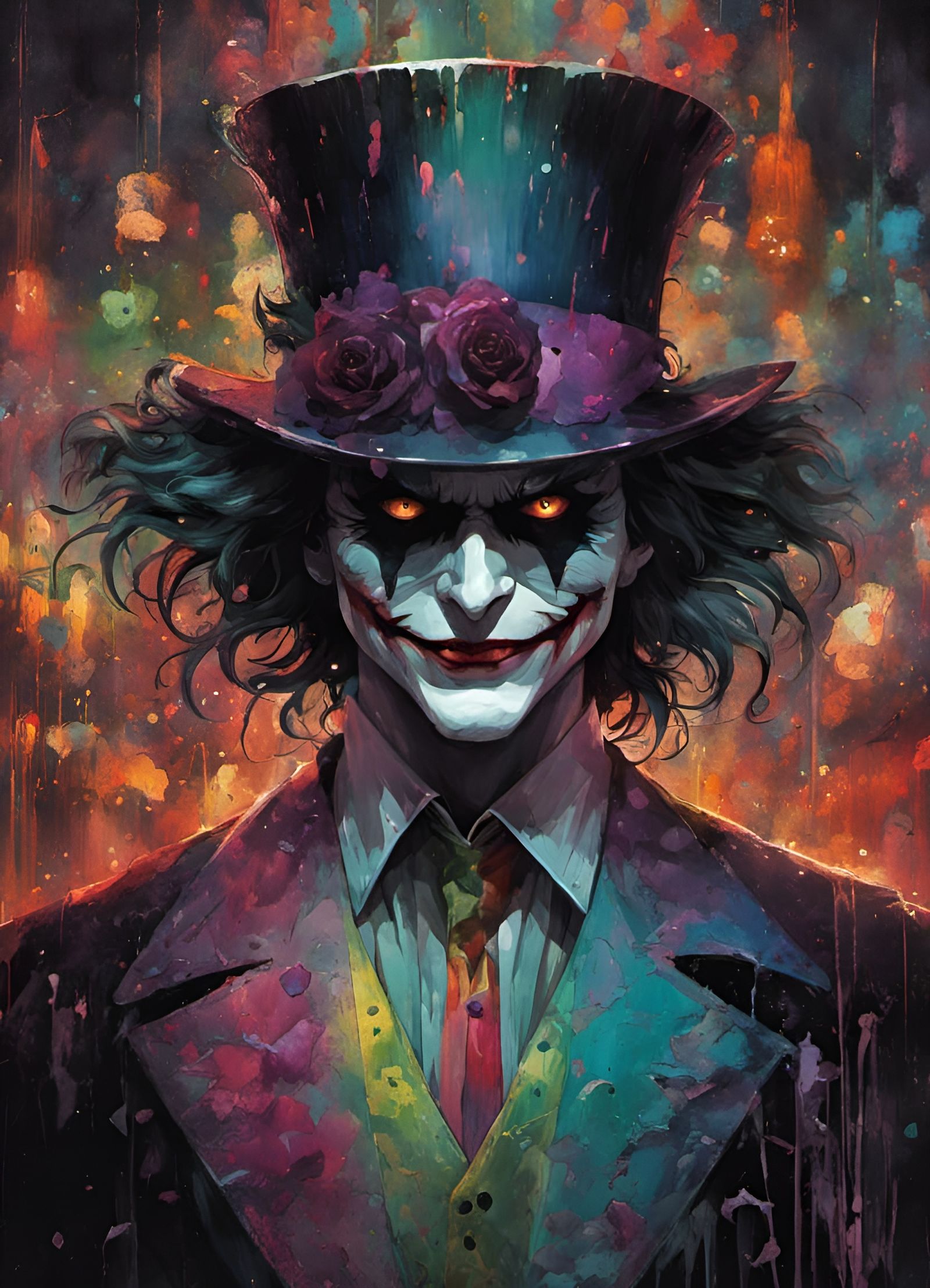 Terrifying Anime Joker Portrait in Watercolor