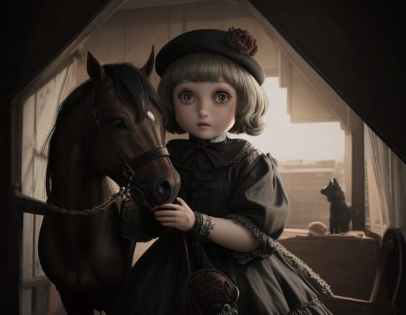 Sinister Cracked Doll With Toy Horse