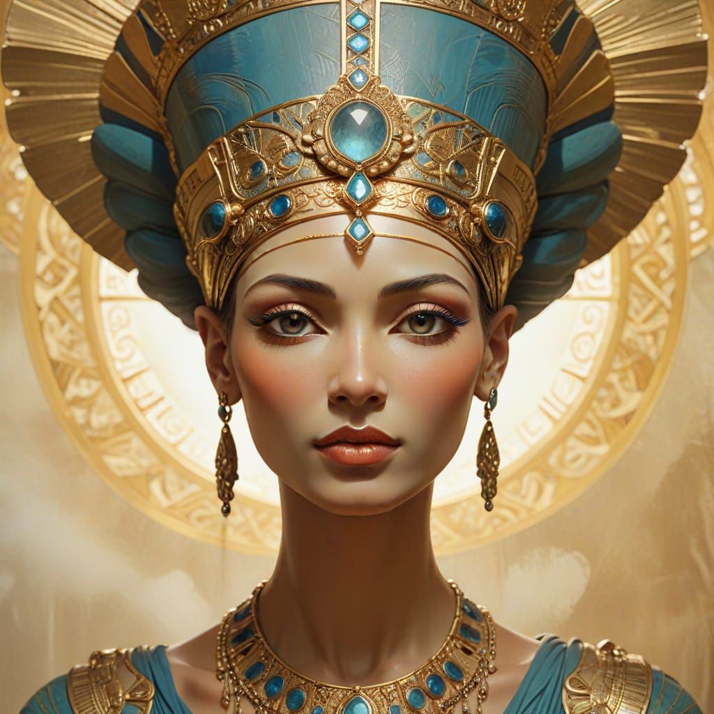 Art Nouveau Nefertiti Portrait in Golden Mist