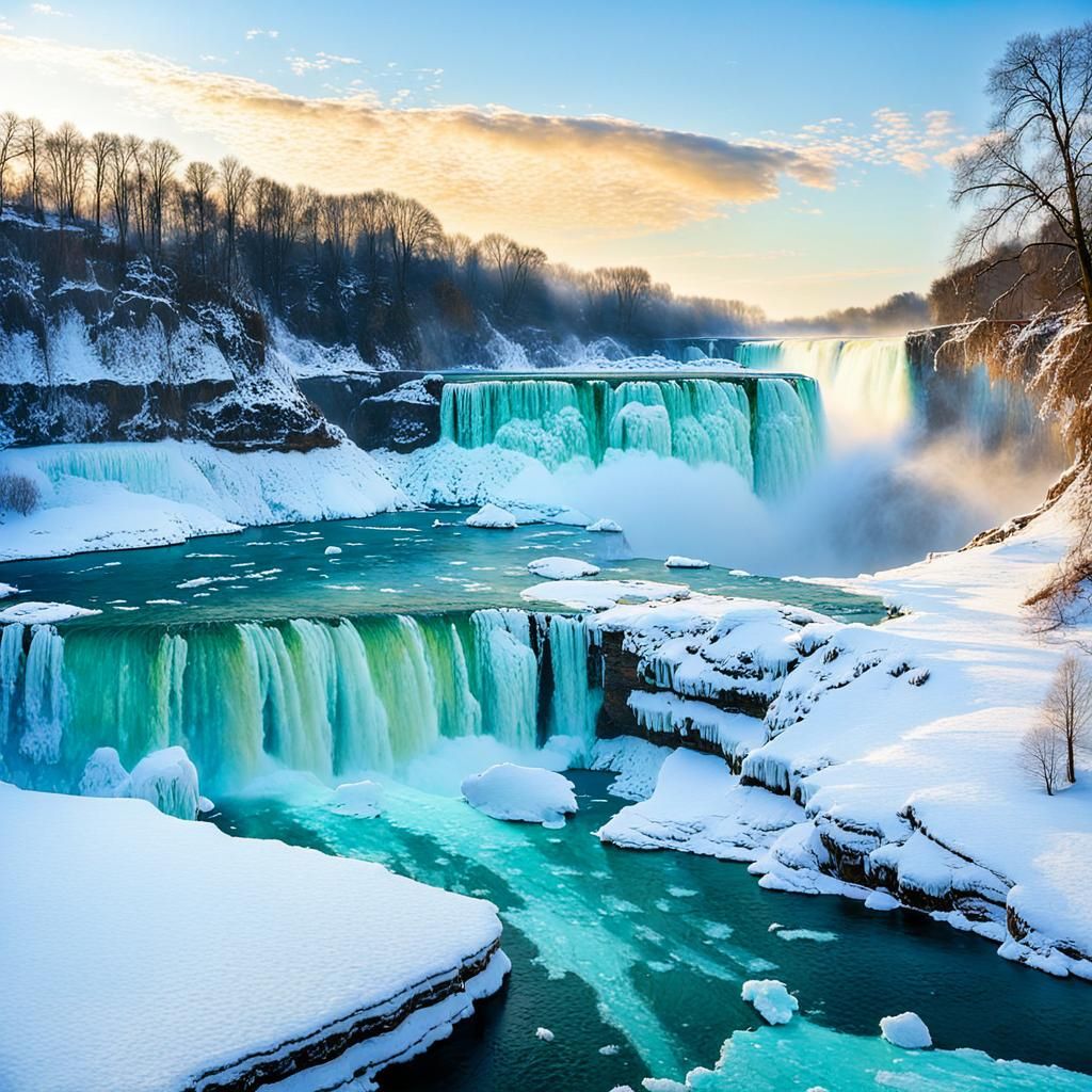 Frozen Niagara Falls in Winter, Oil Painting