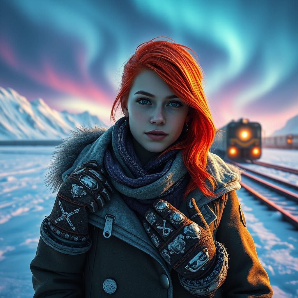 Woman in Snowy Dystopia, Inspired by Snowpiercer, in Fantasy...