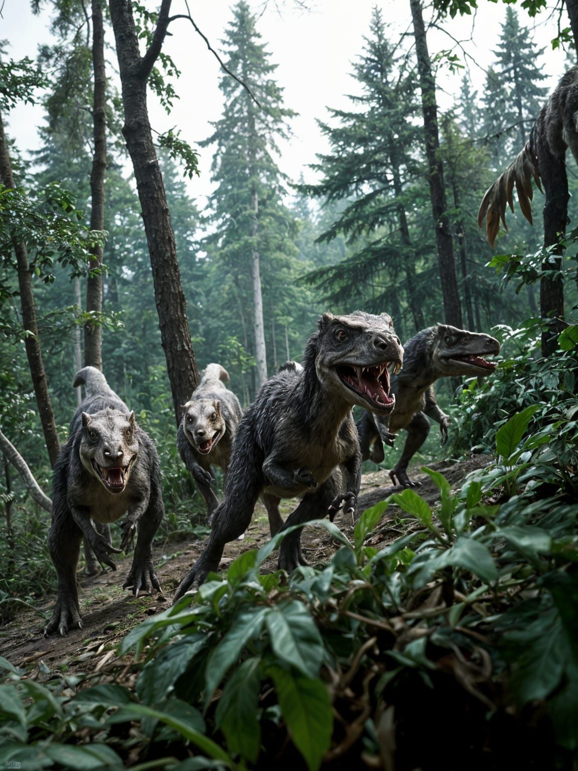 Velociraptors Hunting in Prehistoric Forest, Cinematic Film ...