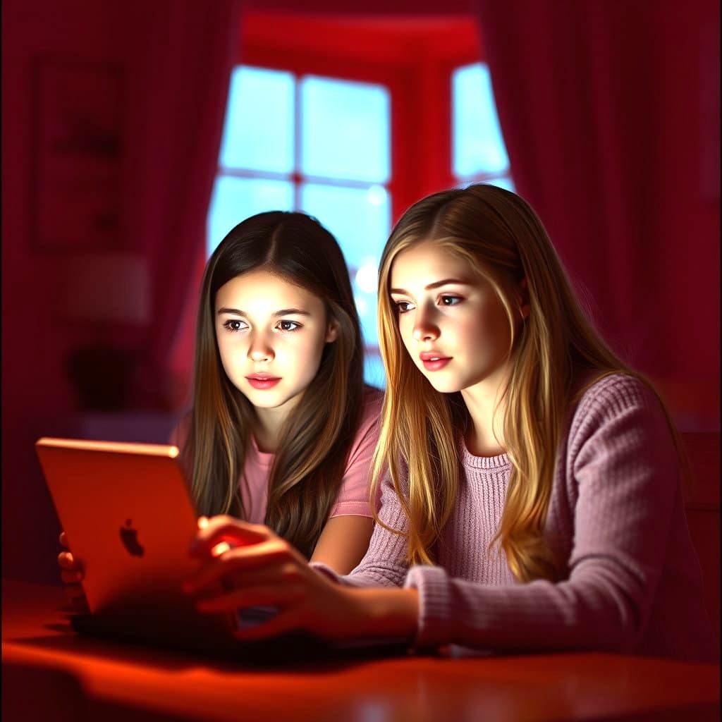 Girls Play Roblox in a Cinematic Film Still