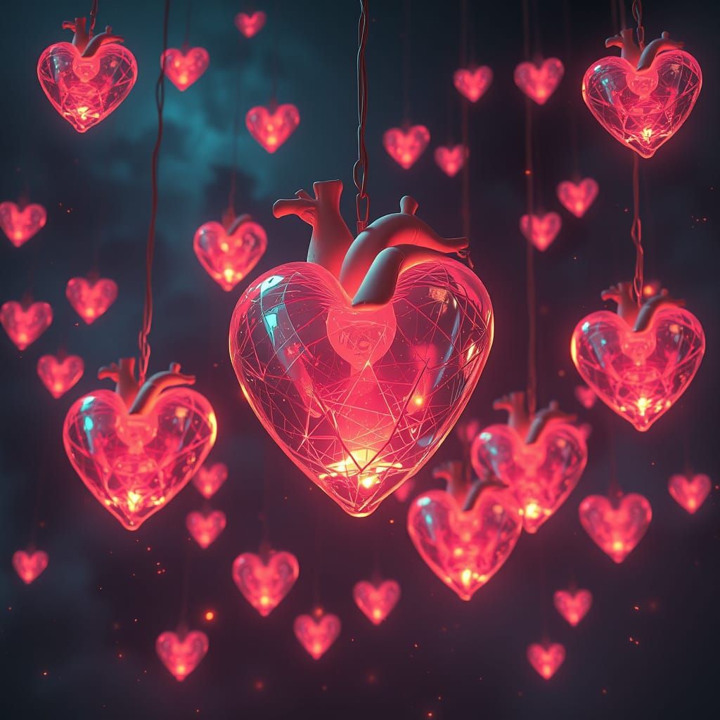 Ethereal Hearts in a Mystical Dreamlike Realm