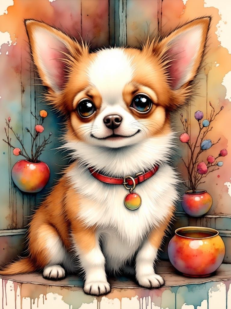 Chihuahua Portrait in Delicate and Playful Style