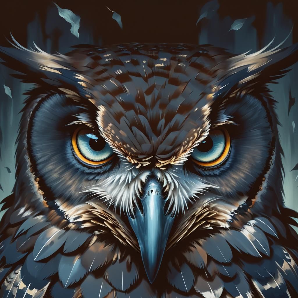 Sinister Wise Old Owl Portrait in Digital Art Style