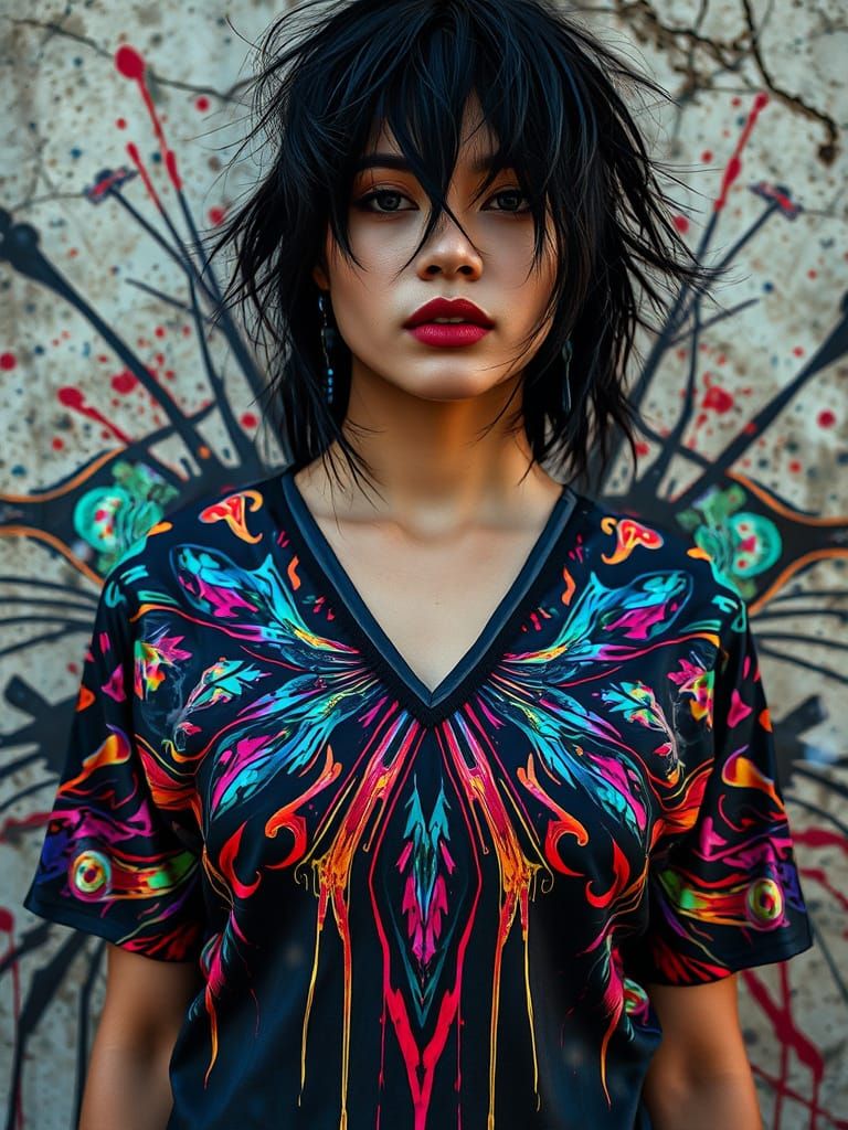 Avant-Garde Portrait of Rosa in Psychedelic Graffiti Fashion