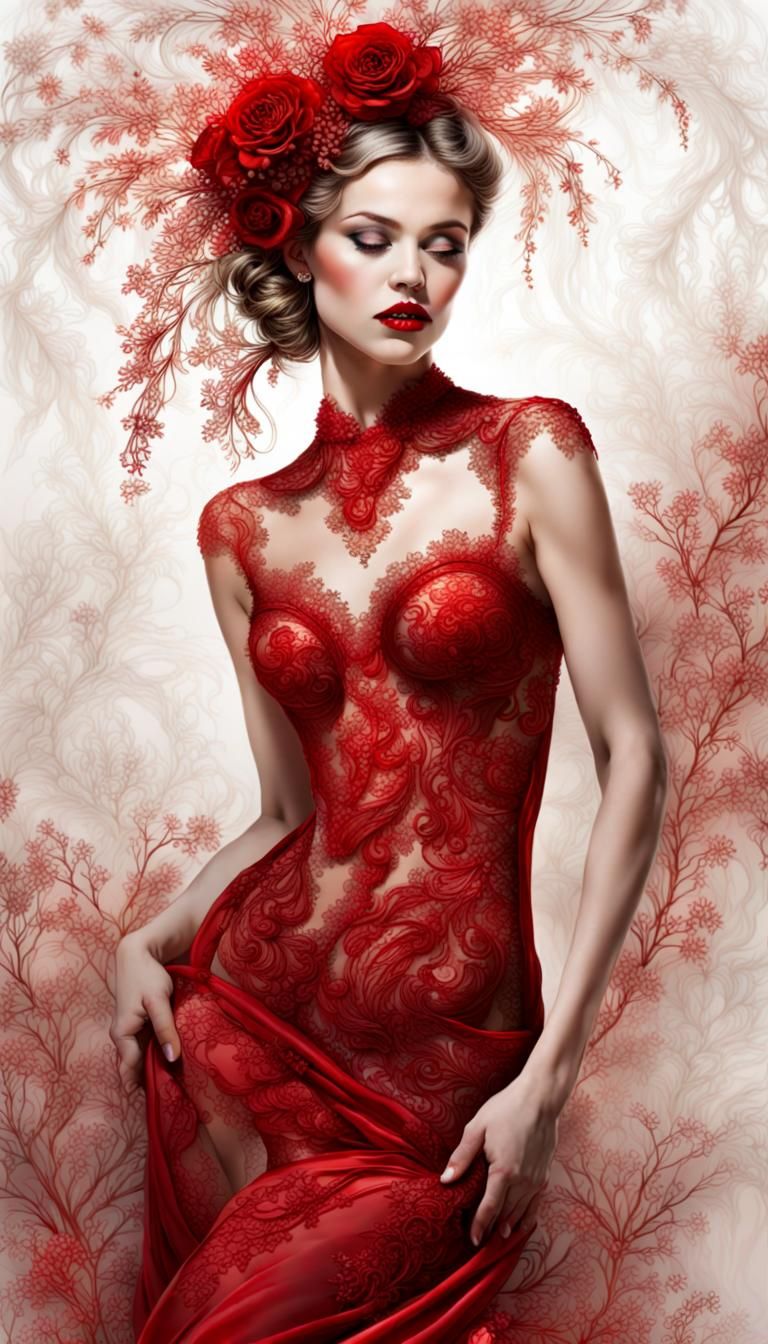 Woman in Red Dress, Fashion Magazine Style