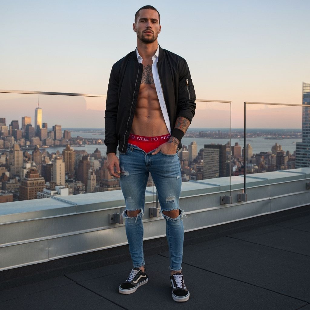 Male Model on Rooftop at Dusk in New York