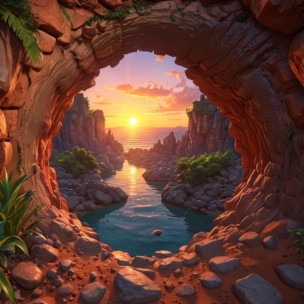 Paradise View Through Hole: 3D Digital Art