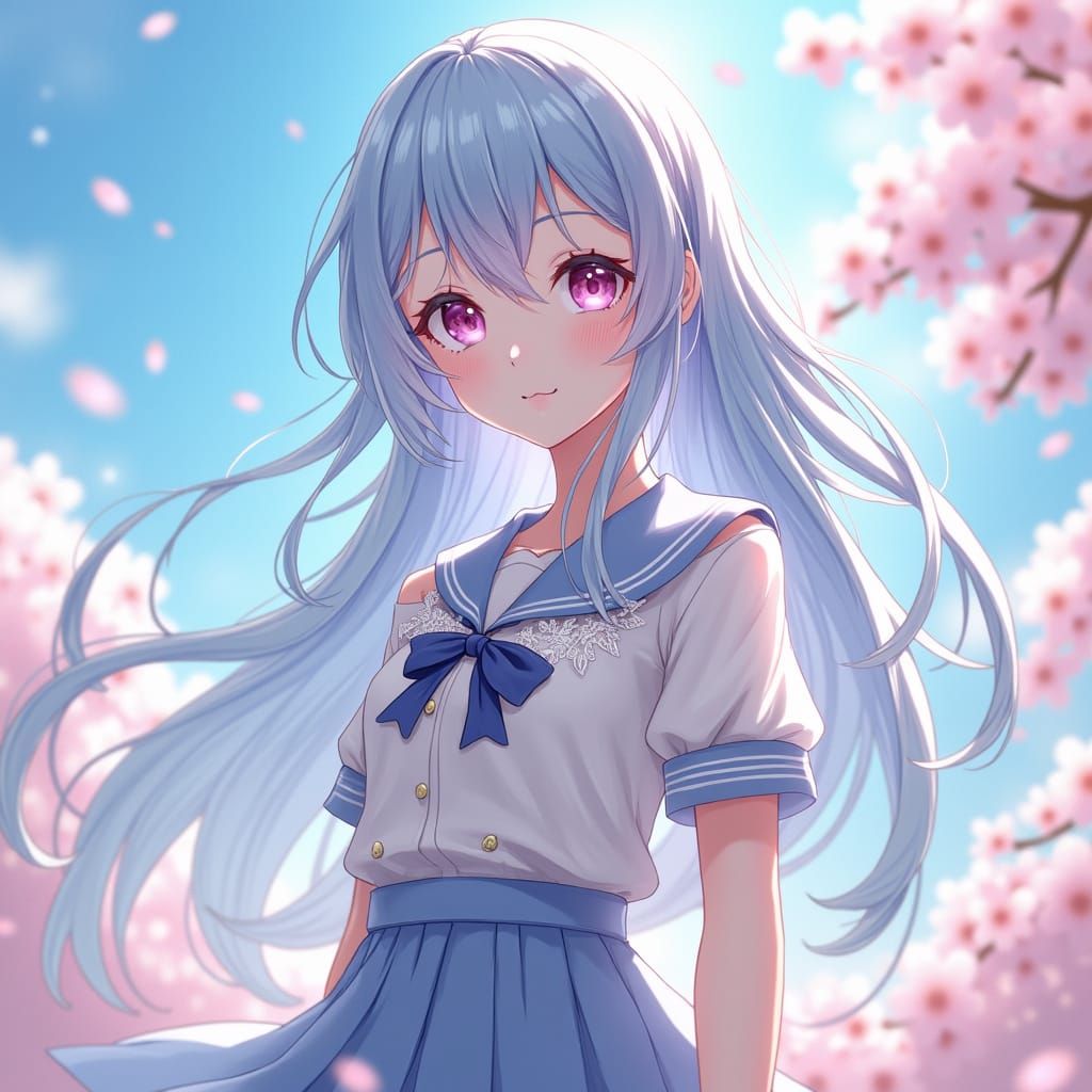 Ethereal Anime Girl with Blue Hair