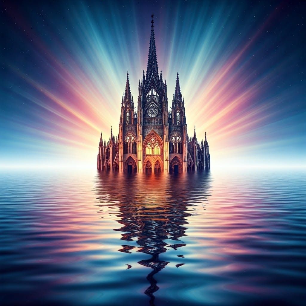 Cathedral of Non-Newtonian Fluid Amidst Colorful Clouds