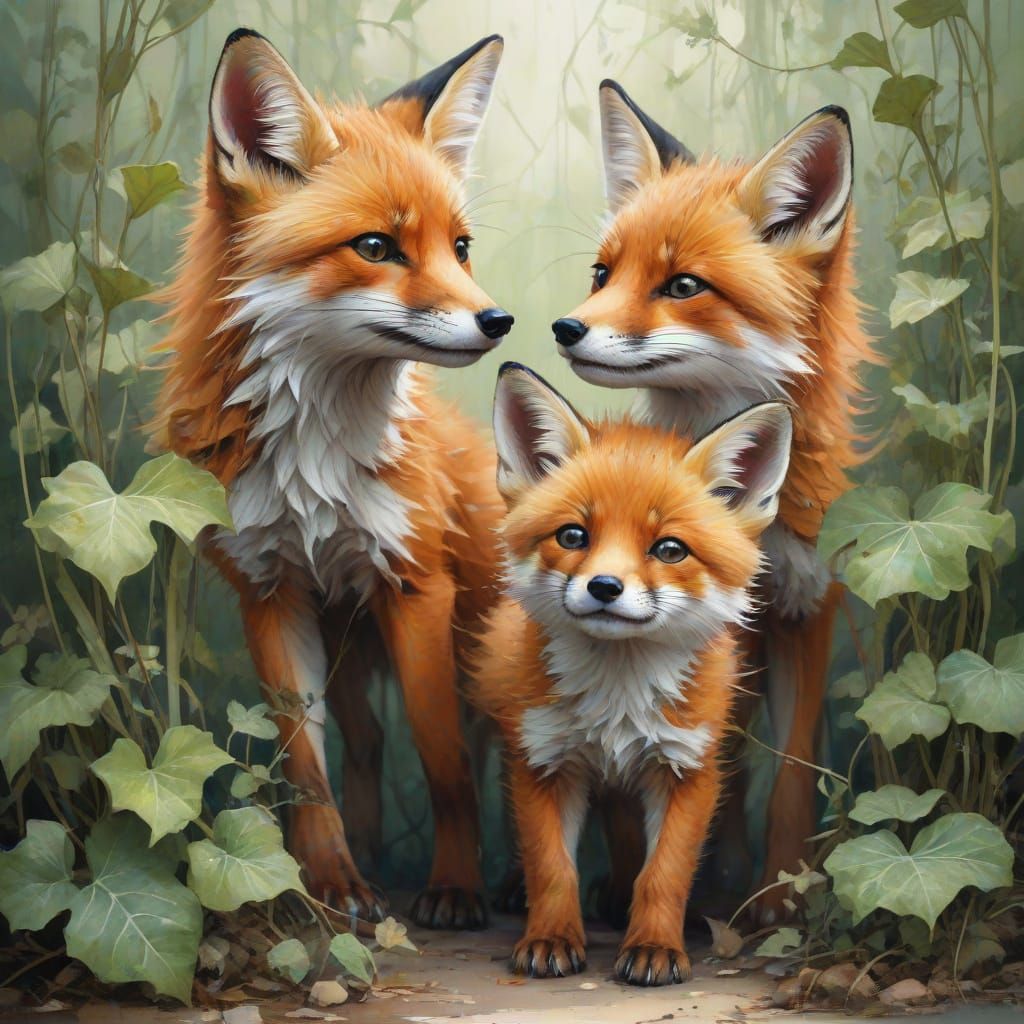 Sly Baby Foxes in Whimsical Watercolour Style