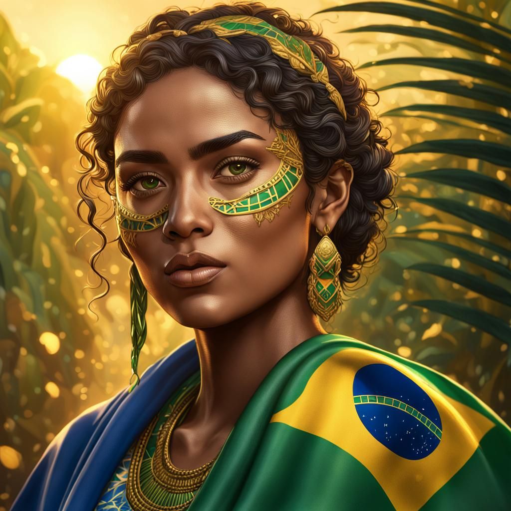 Brazilian Woman with Flag in Art Deco Style