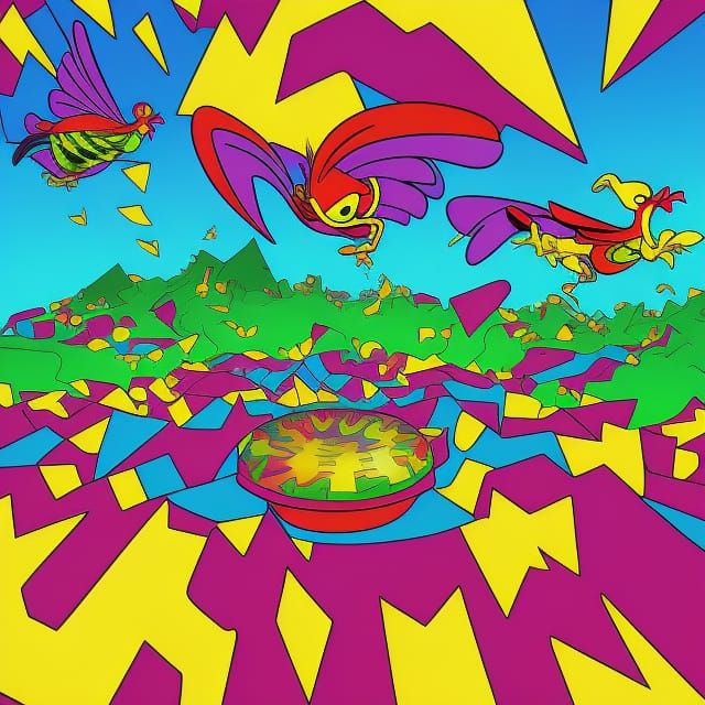 Flying Chicken in Ren and Stimpy Style