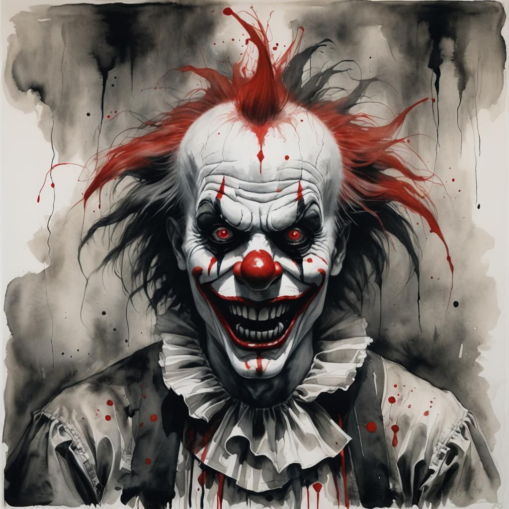 Demonic Clown in Watercolor Drawing Style