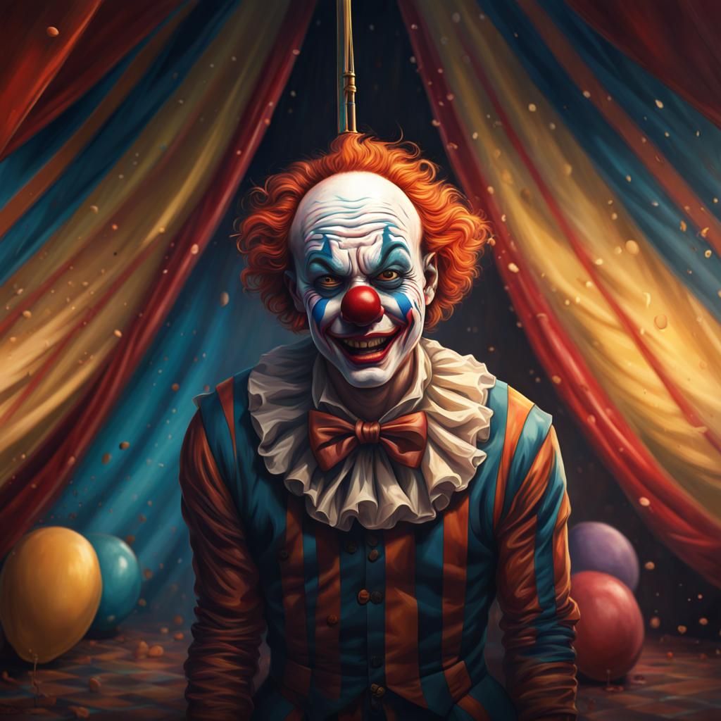 Sad Clown Hiding in Dark Circus Tent