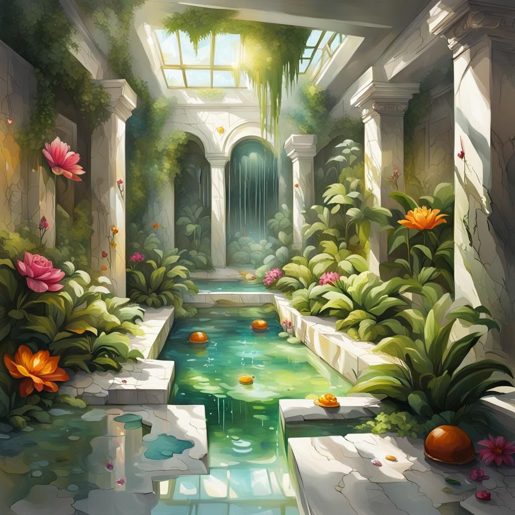Luxurious Indoor Garden Spa with Graffiti Art
