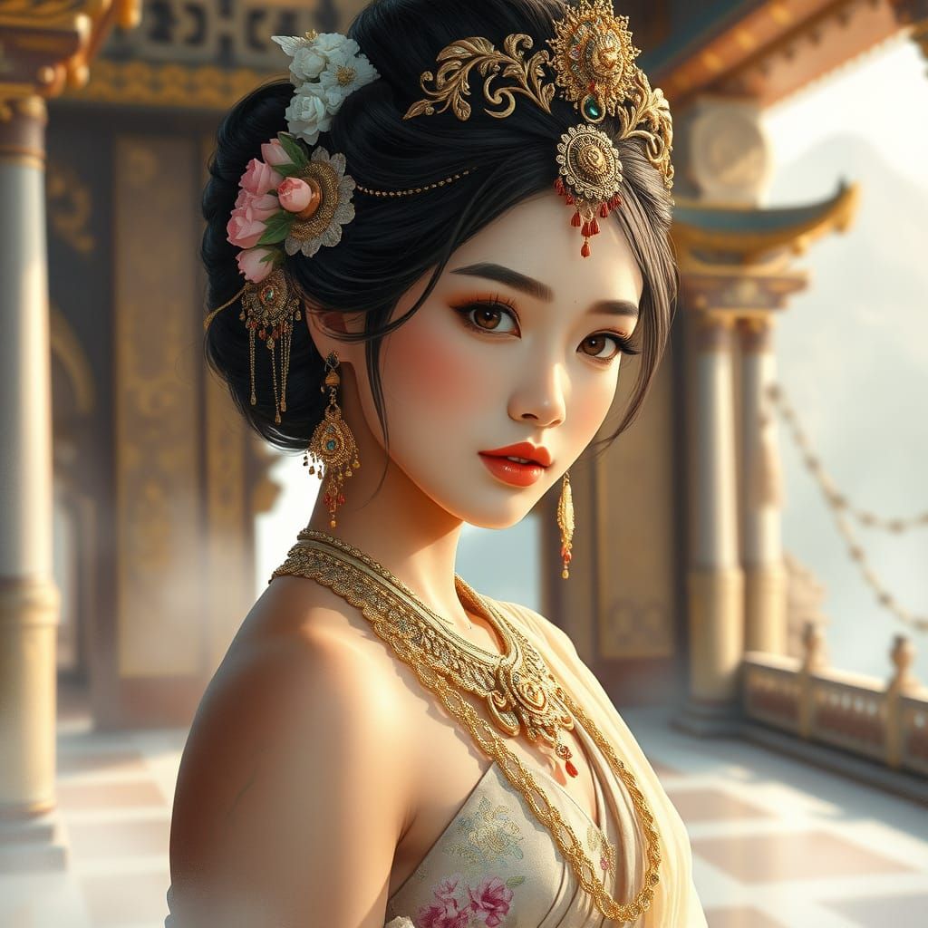 Surreal Princess in Thai Jewellery, Set in a Grand Mountain ...