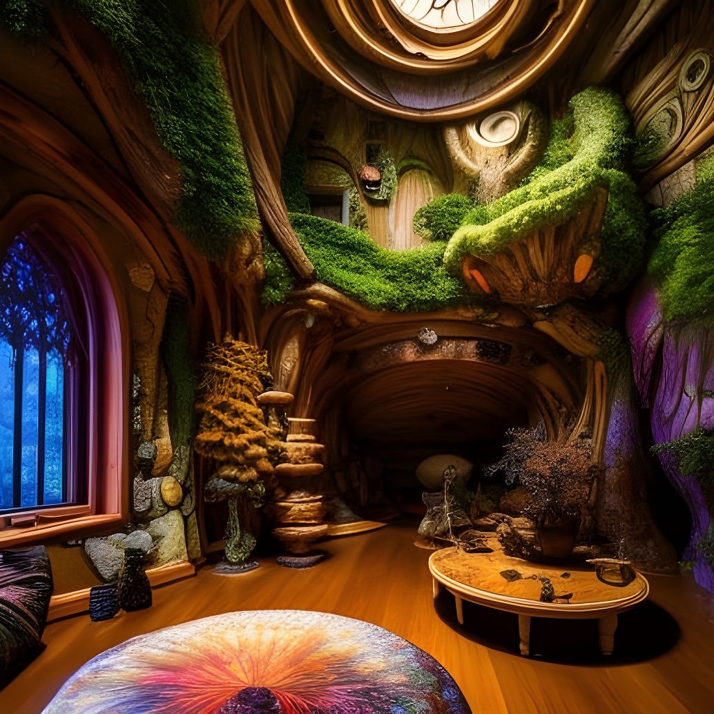 Mushroom Fairy House Living Room: Fantasycore Art