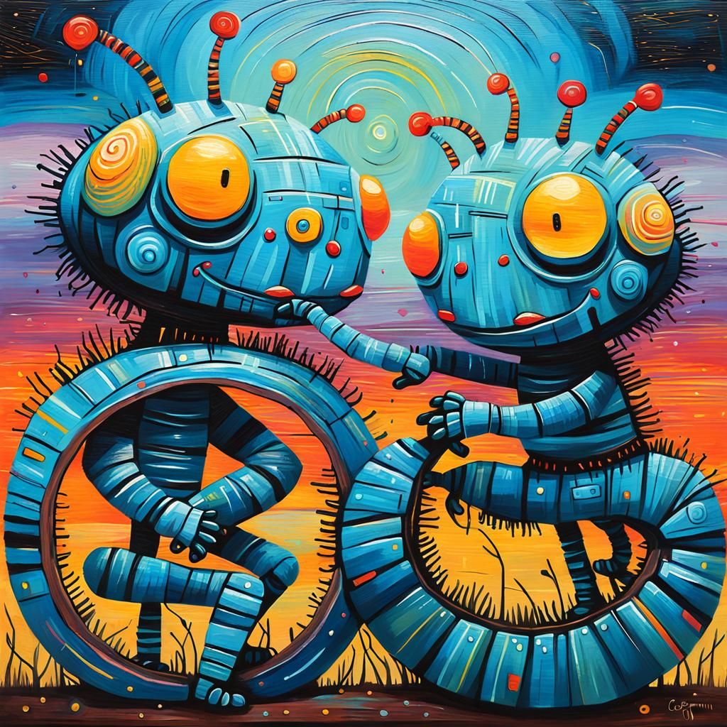 Cyberpunk Dancers in Junkyard Impressionism Style