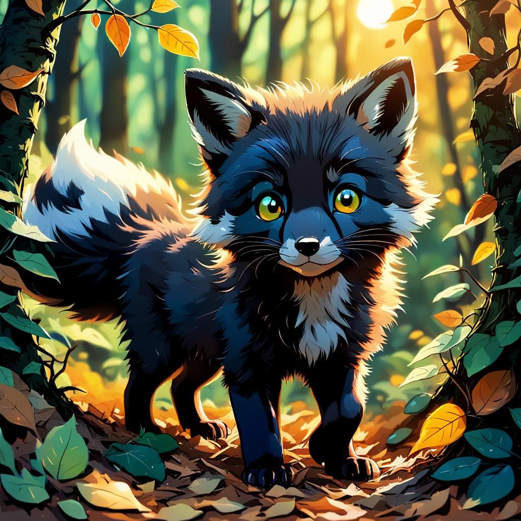 Fox Kit's First Adventure: Anime-Style Forest Scene