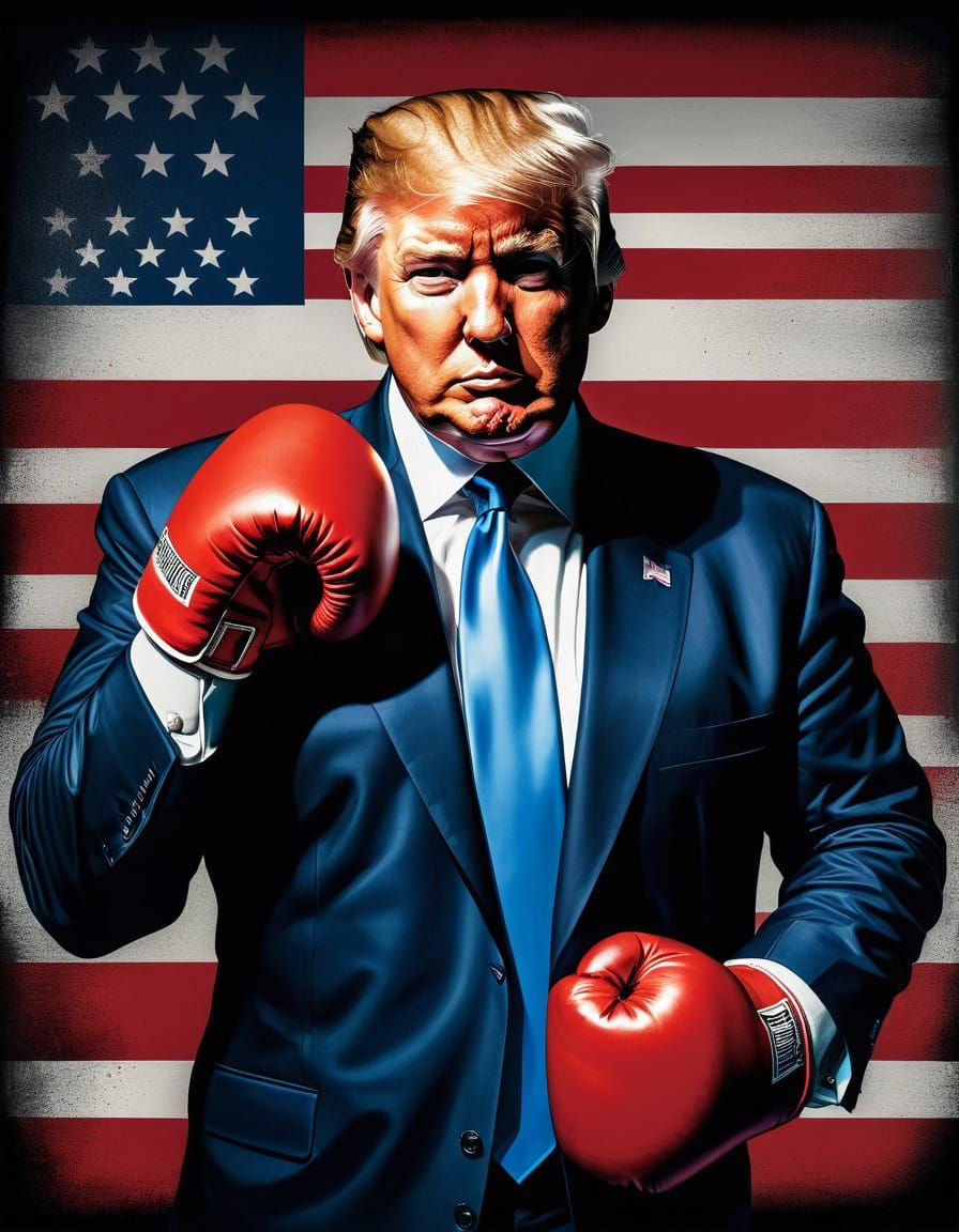Confident Donald Trump in Boxing Victory Pose
