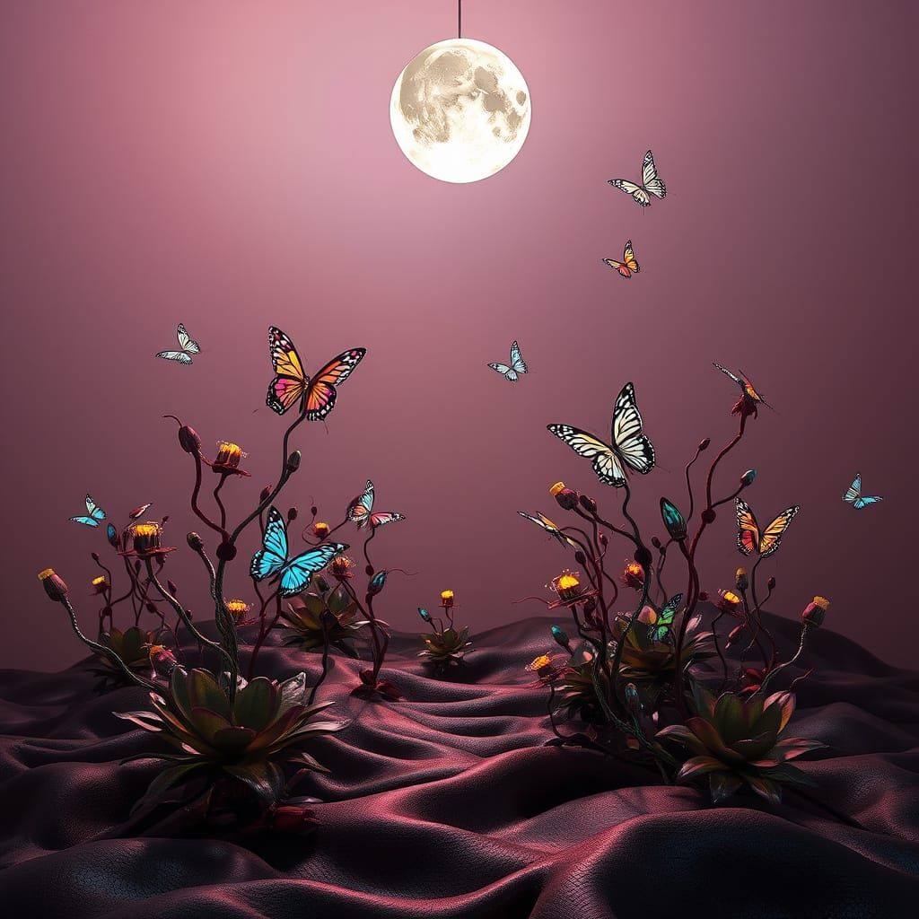 Surrealist Dreamscapes in a Glowing Artificial Moonlit Garde...