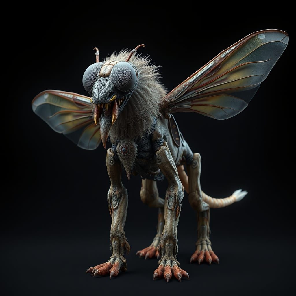 Lion-Fly Hybrid in Gritty Biomechanical Style