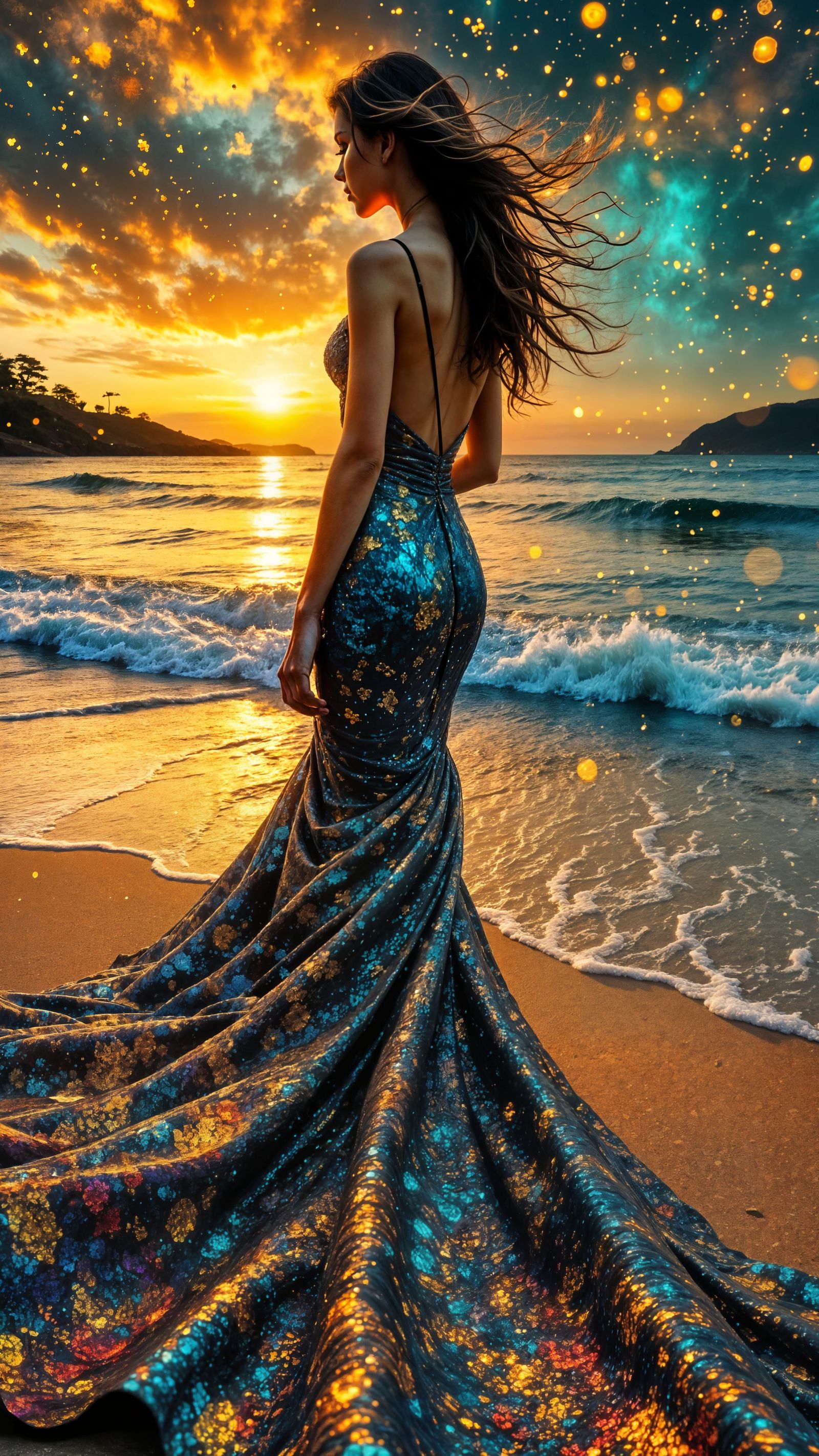 Iridescent Gown Amidst Twinkling Sea Salt