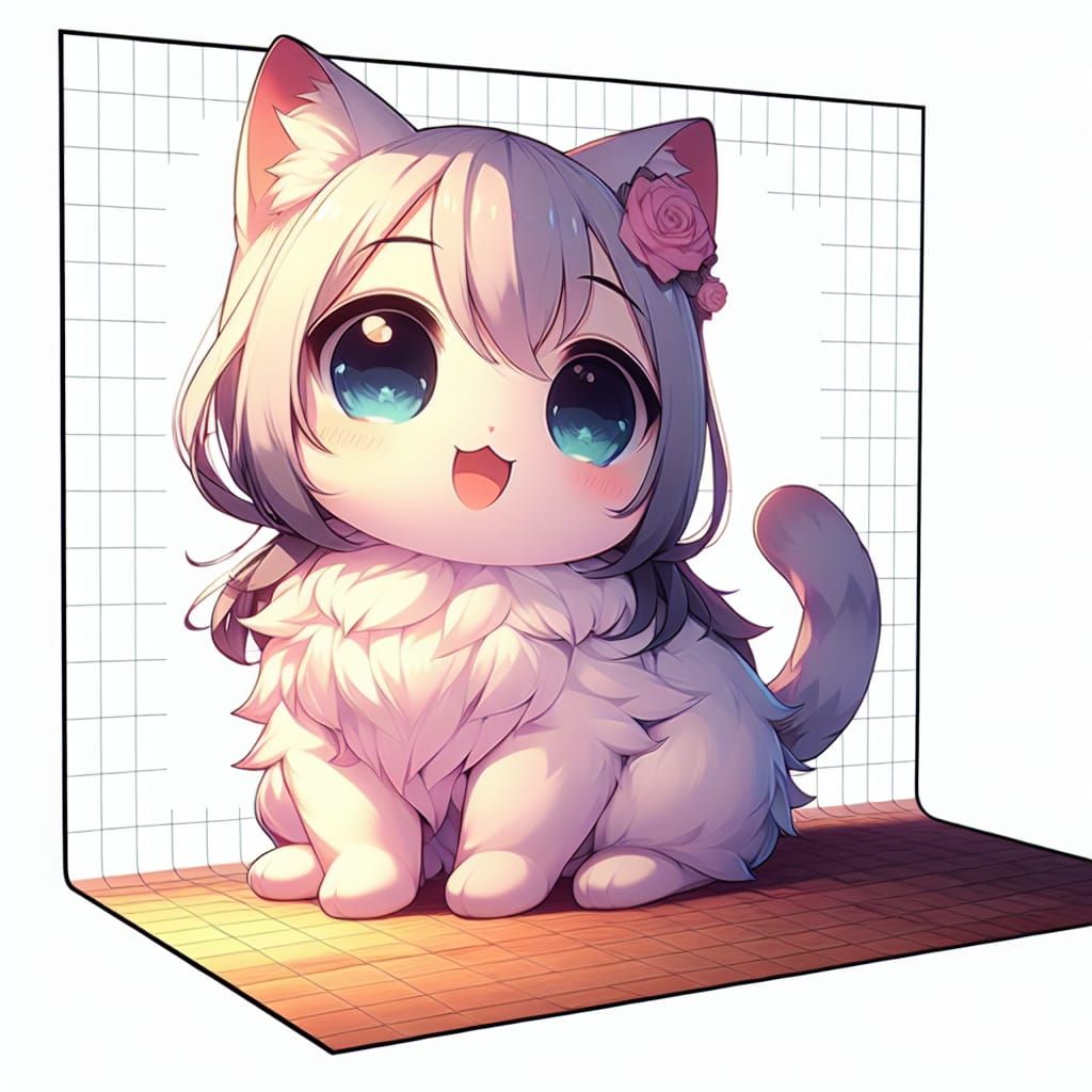 Anime Cat on White Background in Manga Style