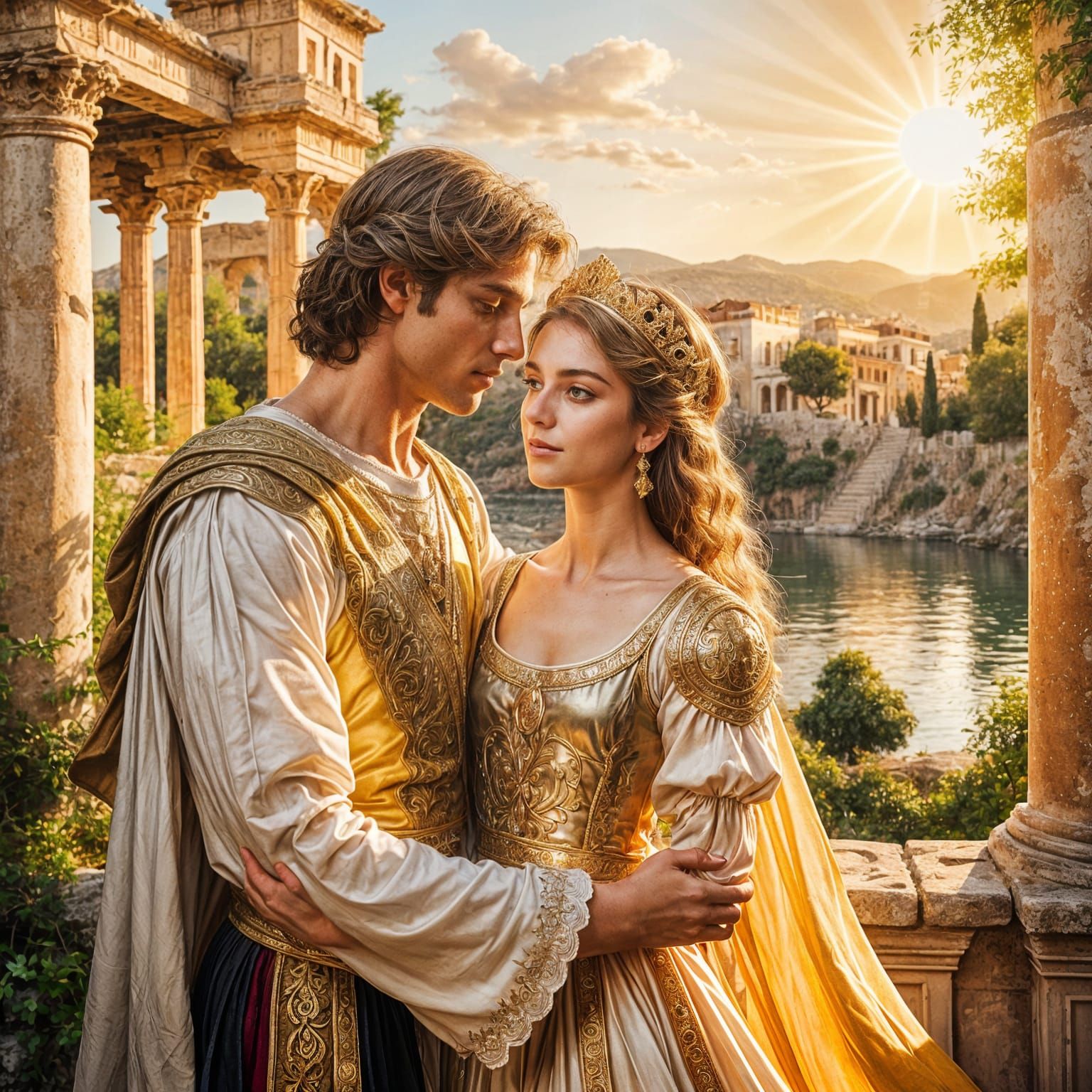 Medieval Prince and Grecian Princess Embrace
