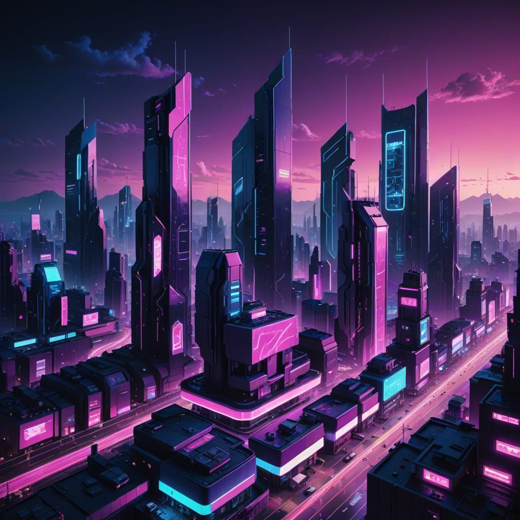 Cyberpunk Cityscape with Neon Lights in 8k
