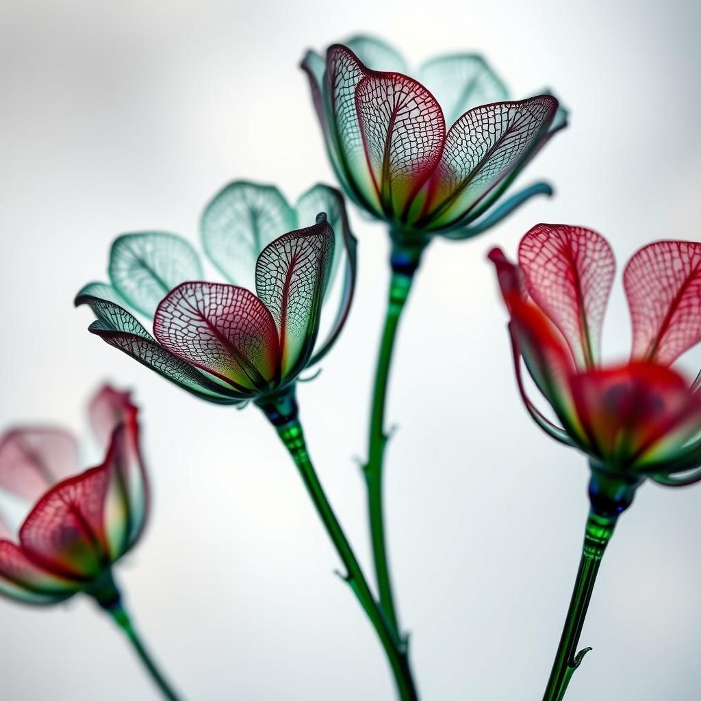 Intricate Glass Flowers with Shimmering Enamel Details