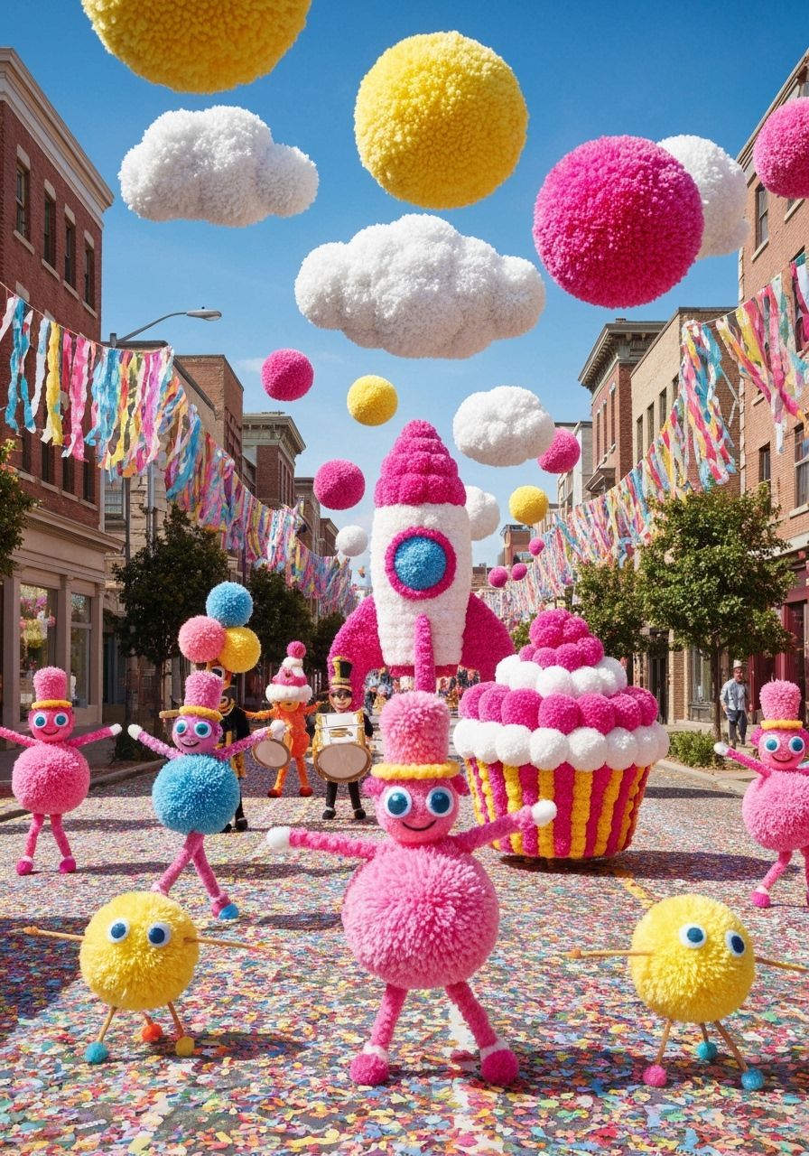 Joyful Pom Pom Parade in Stop-Motion Style