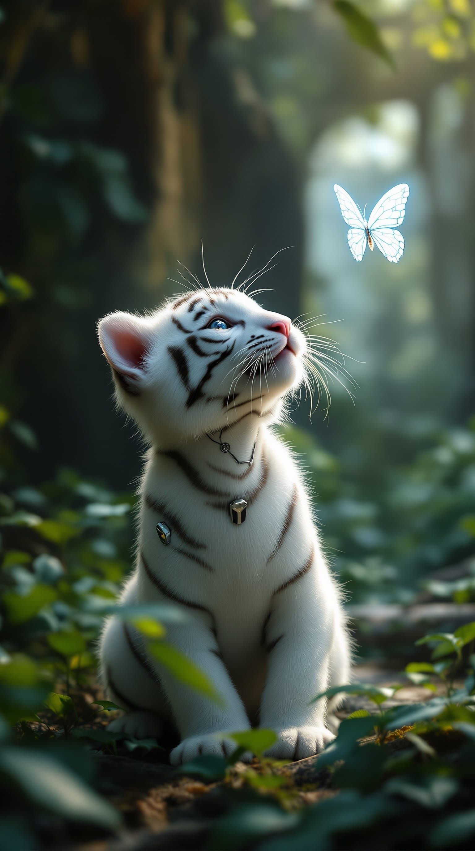 Cybernetic Tiger Cub in Overgrown Ruins as Airbrush Art