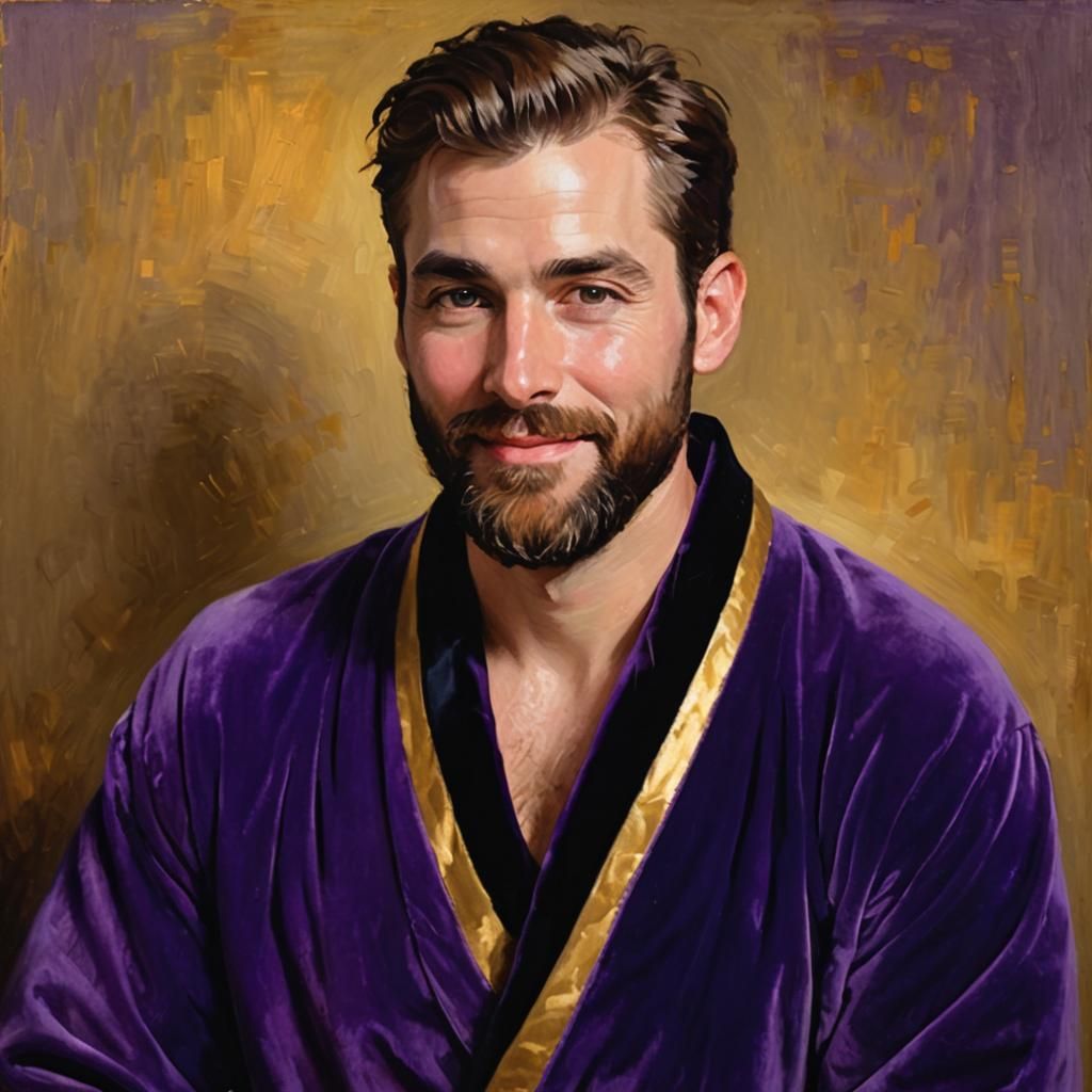 Velvet Bathrobe Portrait in Impressionist Style