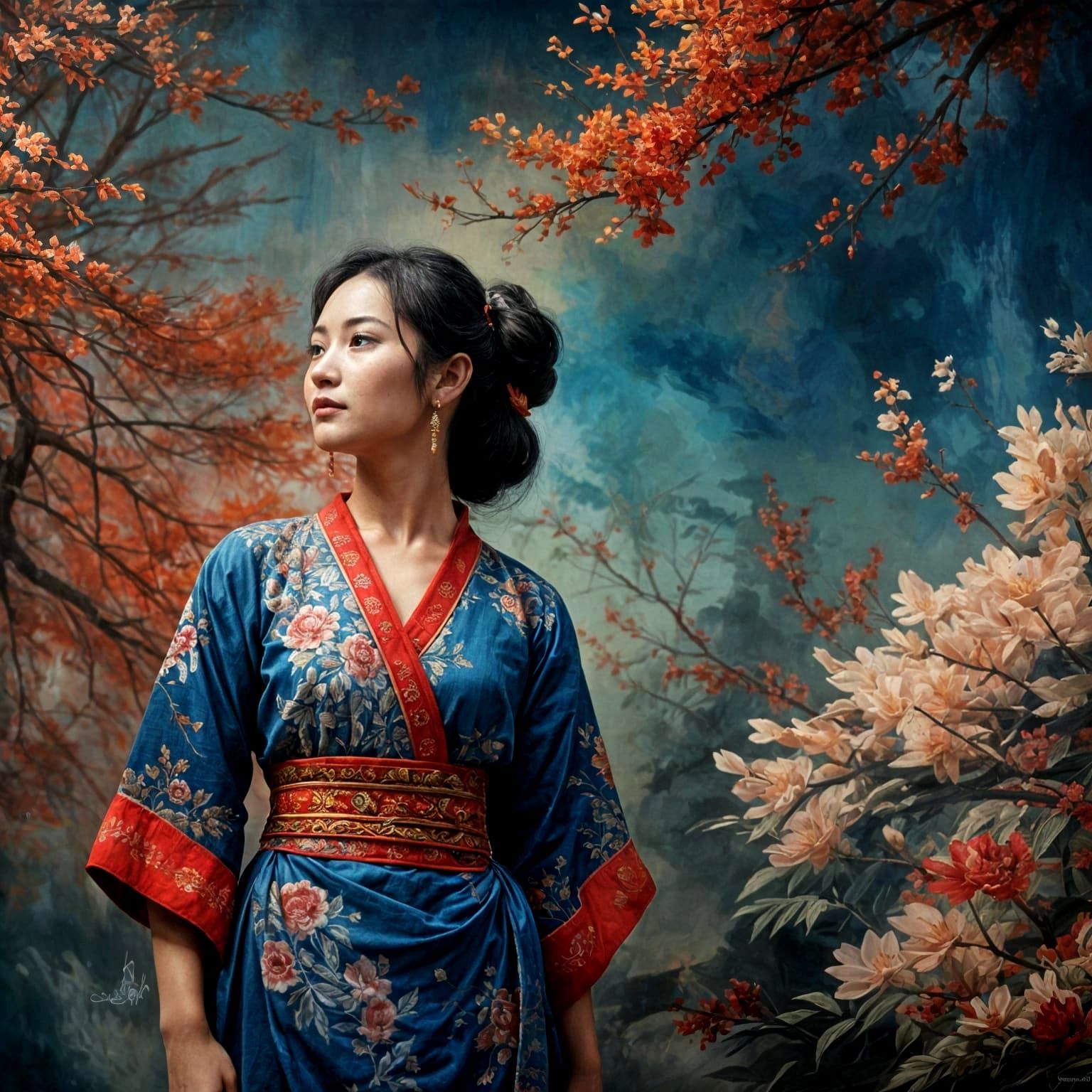 Vietnamese Woman in Folk Style Painting