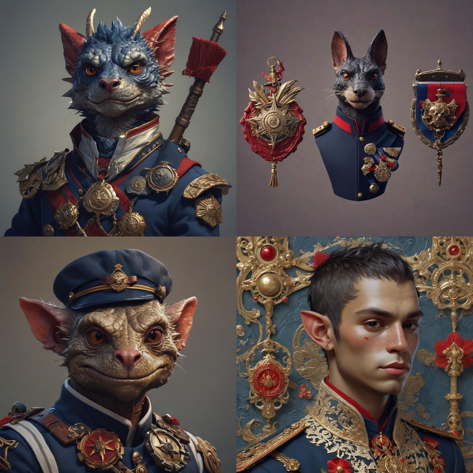 Kobold in Navy Uniform with Flintlock, Detailed Portrait