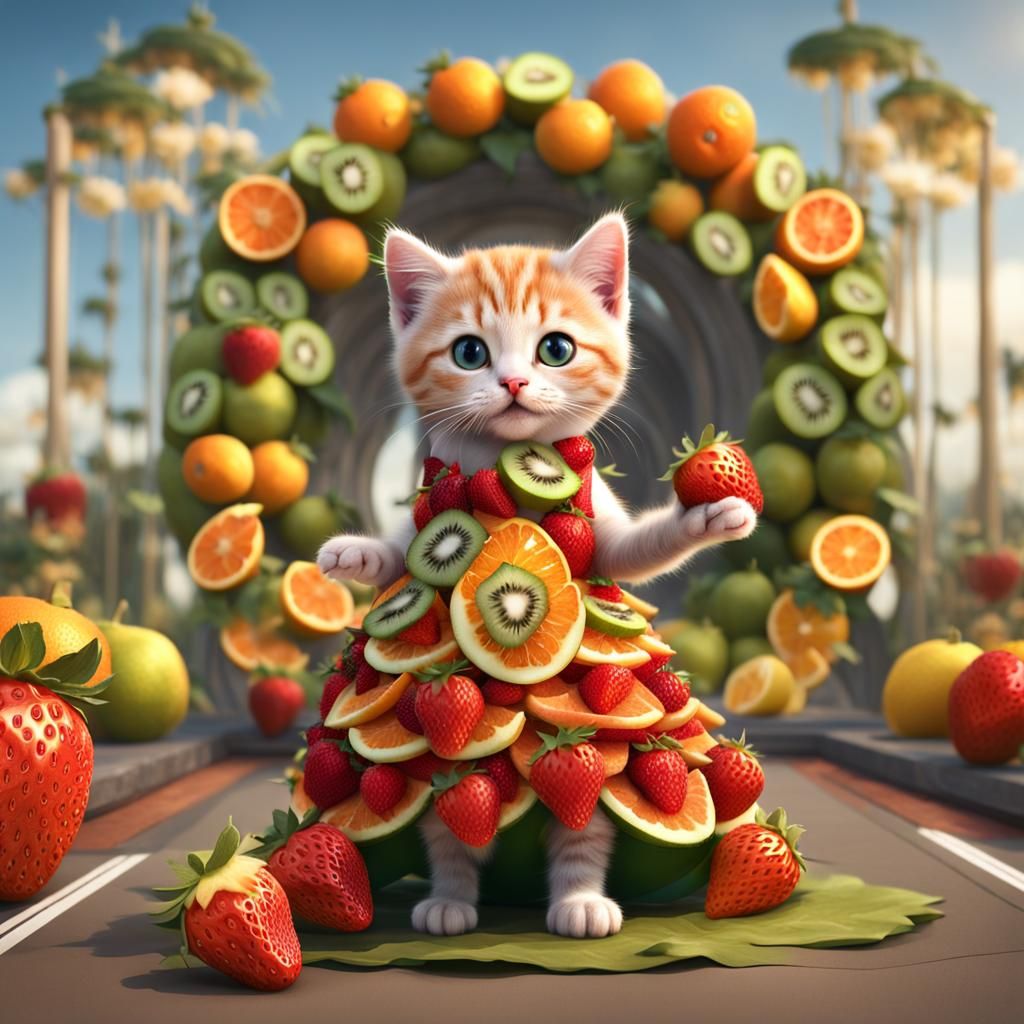 Kitten's Fruit Dress: Fantasy Concept Art