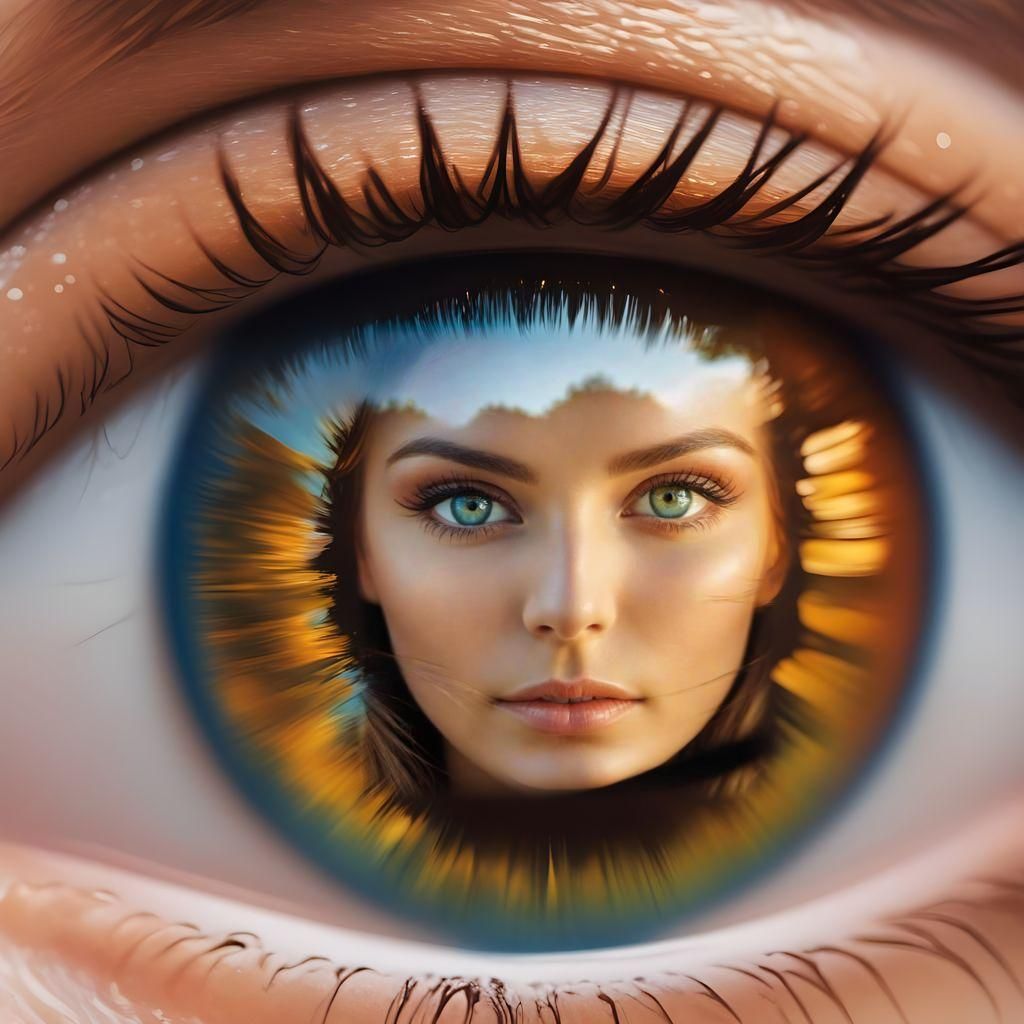 Eye Reflecting a Beautiful Woman in High Definition