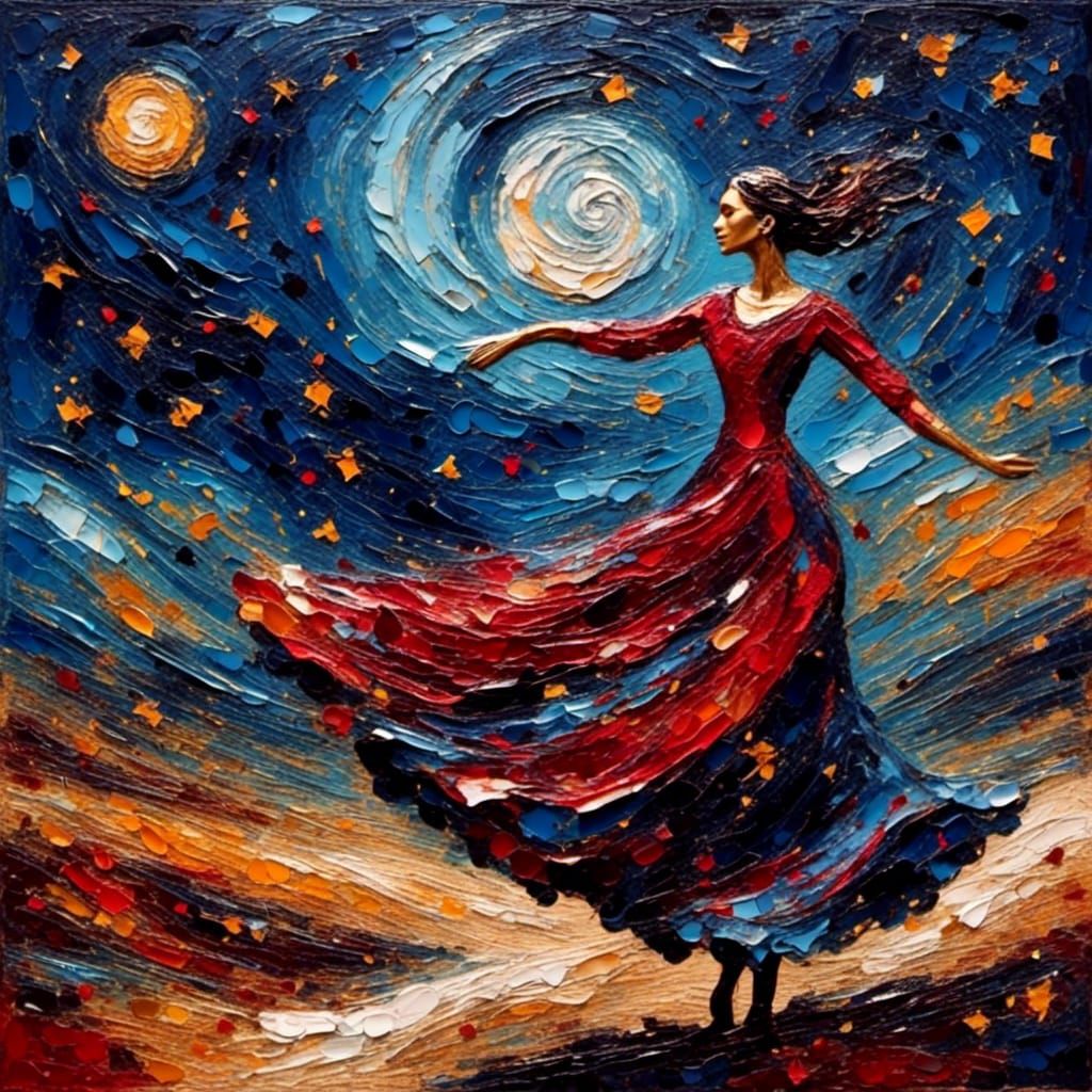 Flamenco Dancer's Dress in Impasto Style
