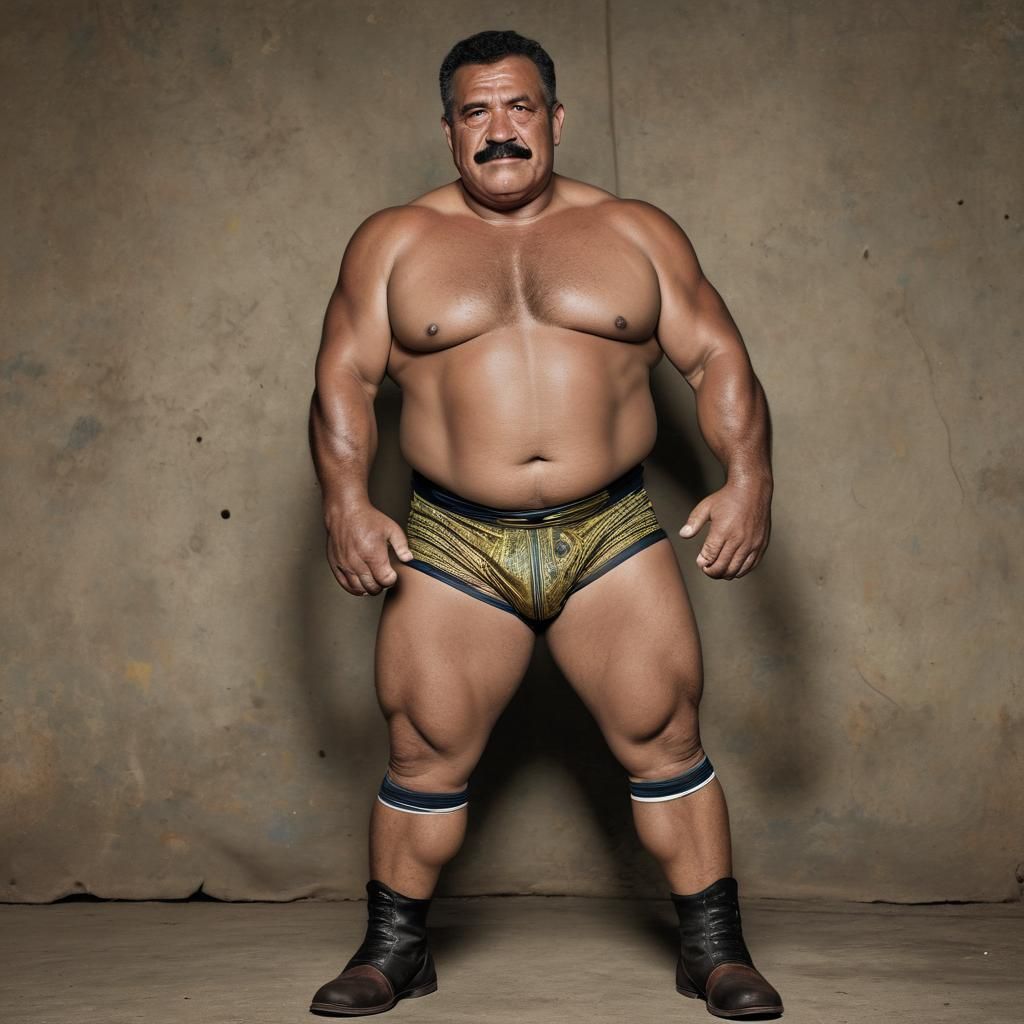 Victorious Muscular Wrestler Poses in Color Photography