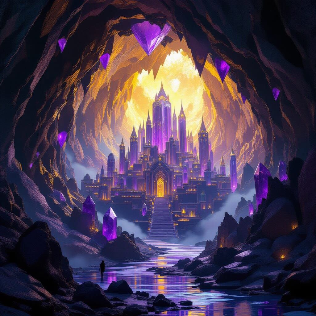 Amethyst Geode City: Bioluminescent Cavern Metropolis